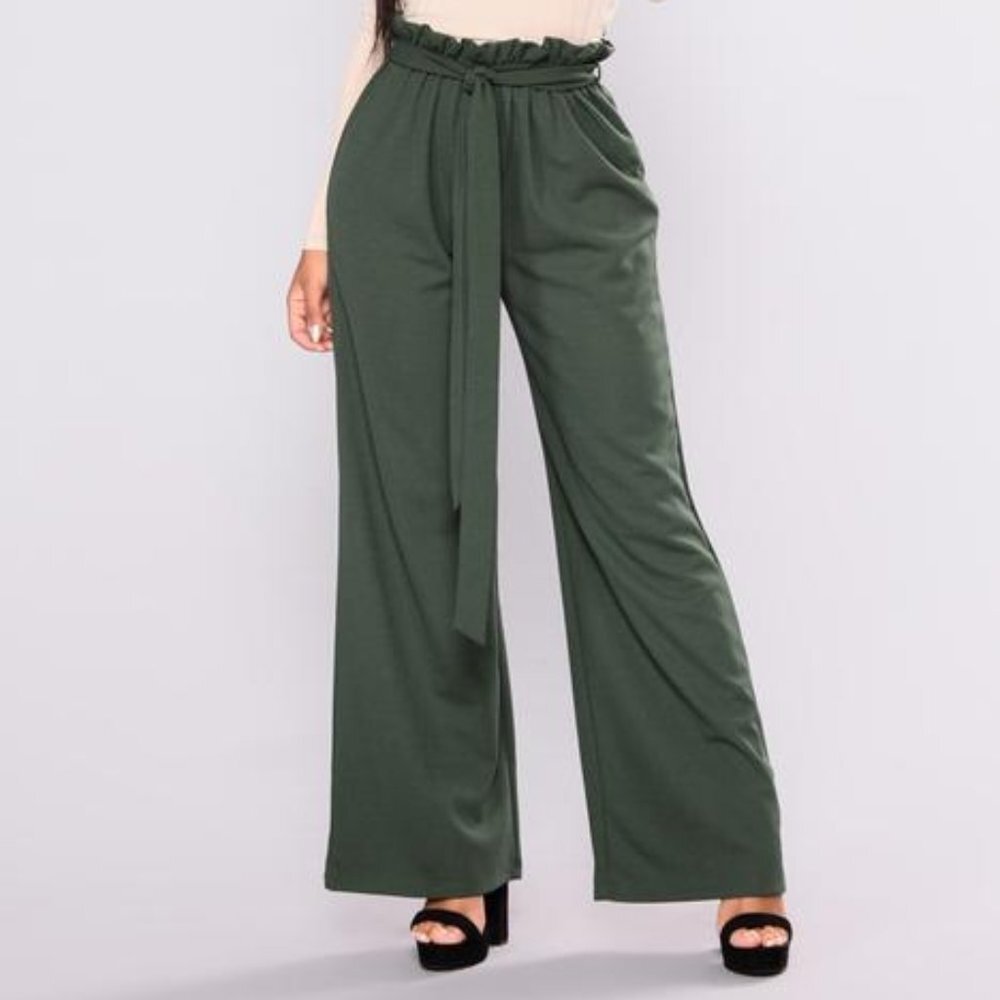 Fashion Nova Off Duty Waist Tie Pants - Hunter Green